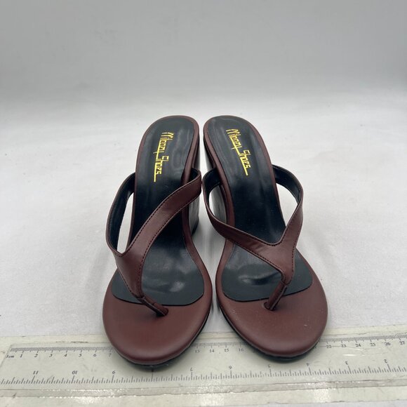 Milooey shoes Brown Round Toe Flip Flops Wedge High Heels Slip On Thong Sandals - Picture 3 of 8